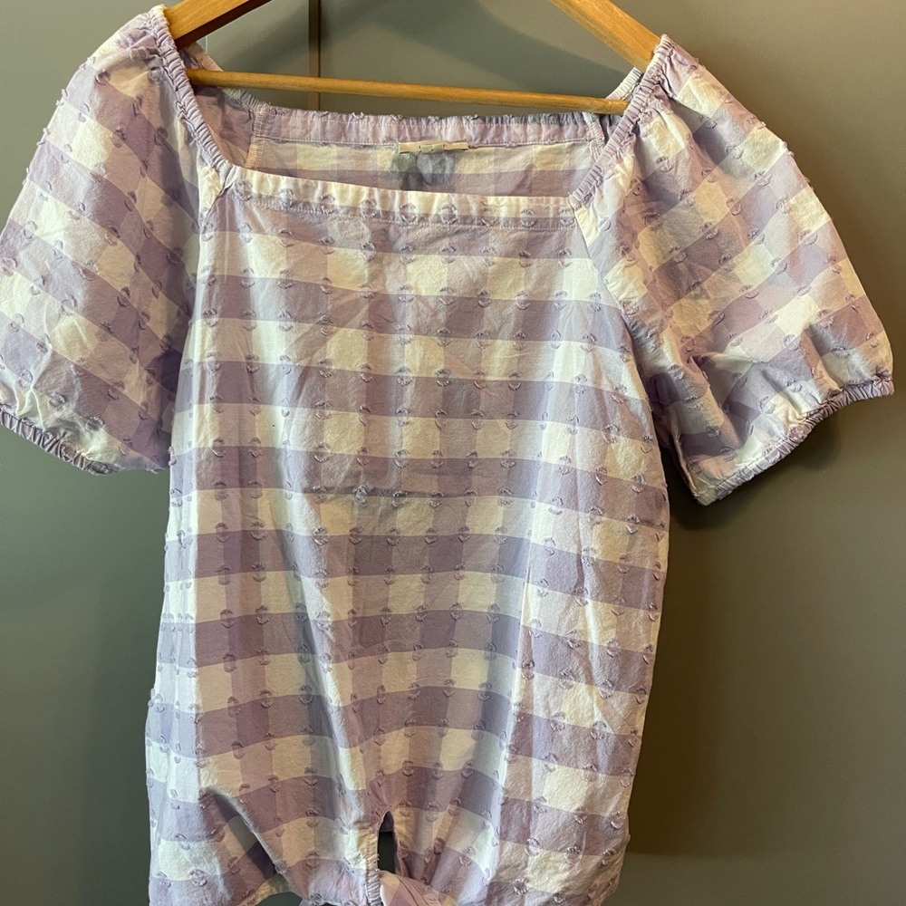 LOFT Lavender and White Checkered Blouse